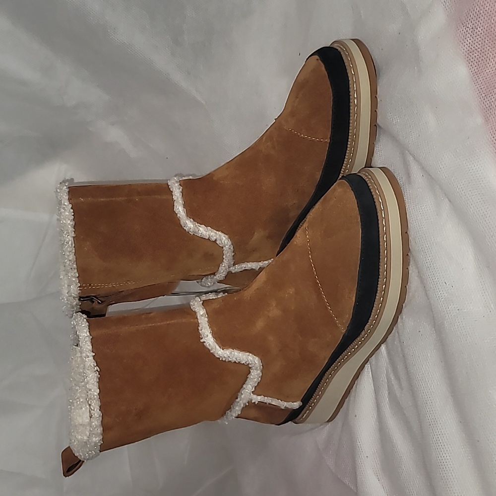 TOMS Makenna Suede Boot Womens 5 Cinnamon Brown Casual Mid Calf Snow Shearling